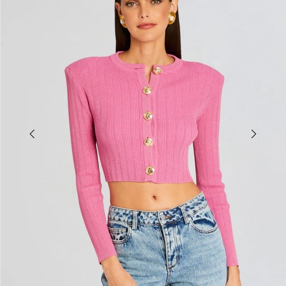 NWT LAUREL KNIT JACKET by Retrofete small shoulder pads cardigan blazer pink - Picture 2 of 6